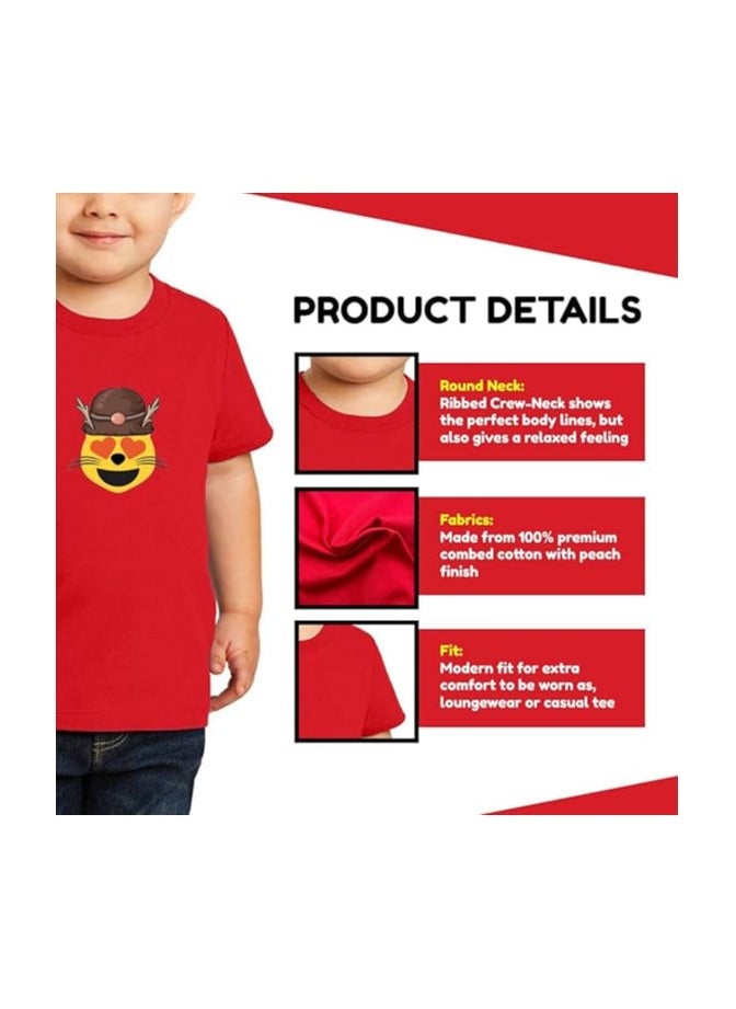 PRINTSHOP4ME - Christmas Emoji Kids Red T-Shirt For Boys–Soft Cotton Round Neck Short Sleeve T-Shirt With Smiley Face Emoji–Great For Parties - Image 1