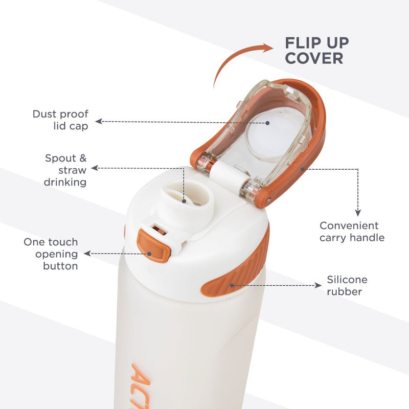 HYDROBREW Sip Switch Tritan Water Bottle 1000ml Leakproof, BPA Free, Straw & Spout Lid- Ivory Terracotta - Image 3
