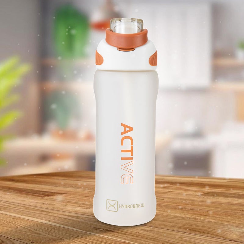 HYDROBREW Sip Switch Tritan Water Bottle 1000ml Leakproof, BPA Free, Straw & Spout Lid- Ivory Terracotta - Image 2