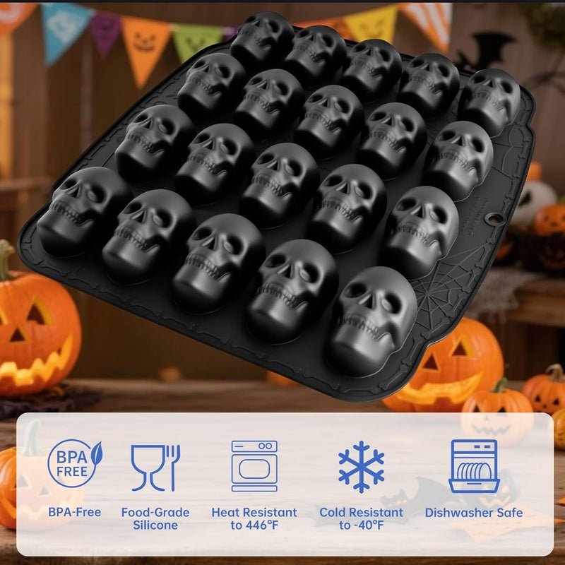 NiHome 20 Cavities Silicone Skull Mold for Baking Chocolates Making, 3D Skull Mold for Cakes, Ice Cubes, Halloween Silicone Molds Black, Food-Grade Nonstick Pan for Party, Oven Freezer Dishwasher Safe - Image 5