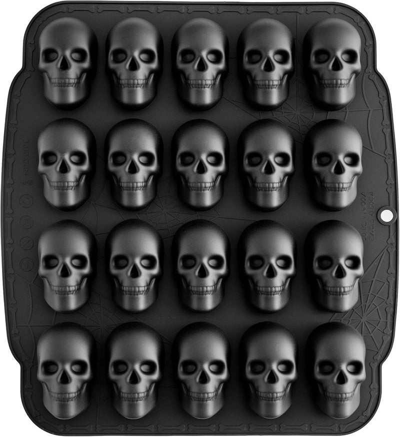 NiHome 20 Cavities Silicone Skull Mold for Baking Chocolates Making, 3D Skull Mold for Cakes, Ice Cubes, Halloween Silicone Molds Black, Food-Grade Nonstick Pan for Party, Oven Freezer Dishwasher Safe - Image 1