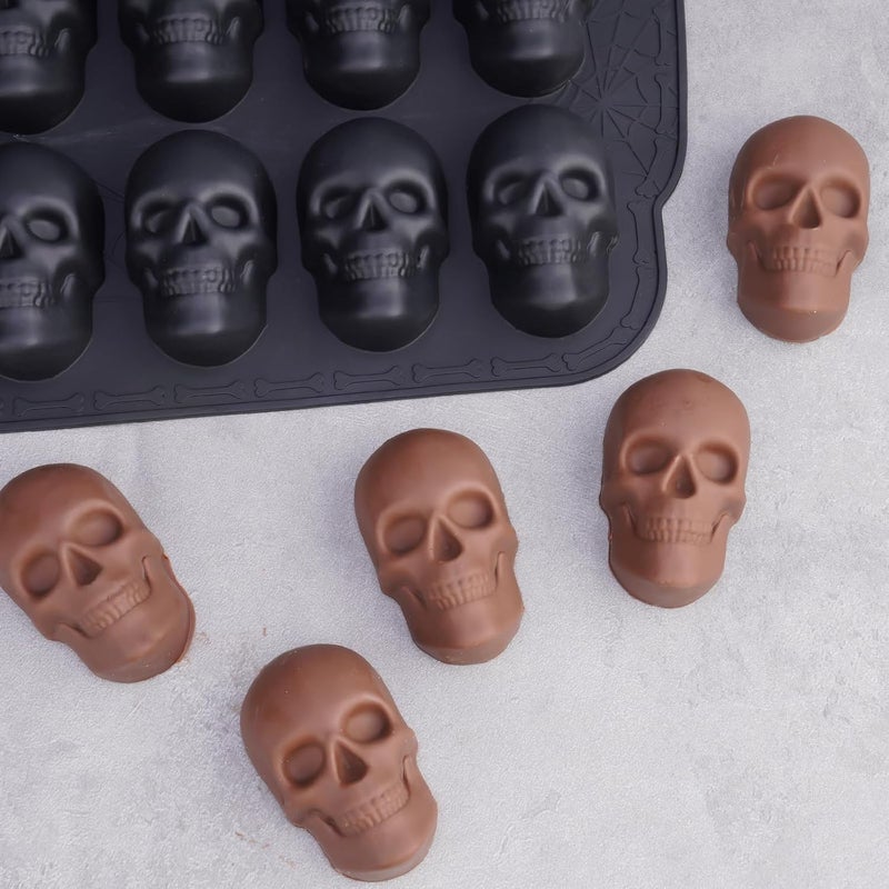 NiHome 20 Cavities Silicone Skull Mold for Baking Chocolates Making, 3D Skull Mold for Cakes, Ice Cubes, Halloween Silicone Molds Black, Food-Grade Nonstick Pan for Party, Oven Freezer Dishwasher Safe - Image 2