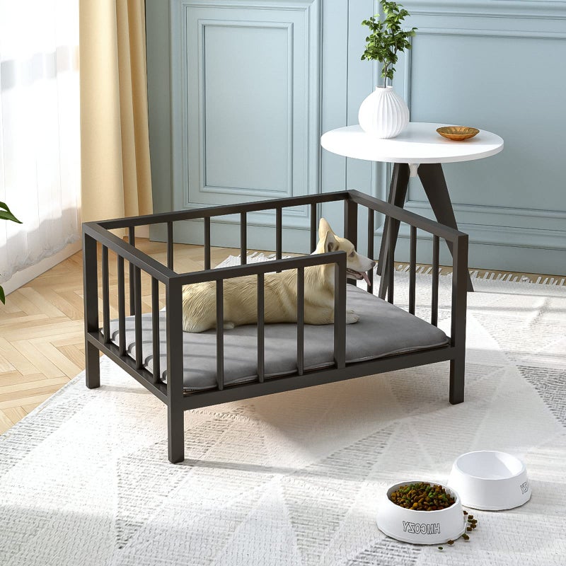OSCHF Dog Bed with Rails - Elevated Pet Metal Bed Frame with Solid Wood Board and Washable Soft Mat for Small Dog Indoor or Outdoor Use, 21.3" x 30", Black - Image 1