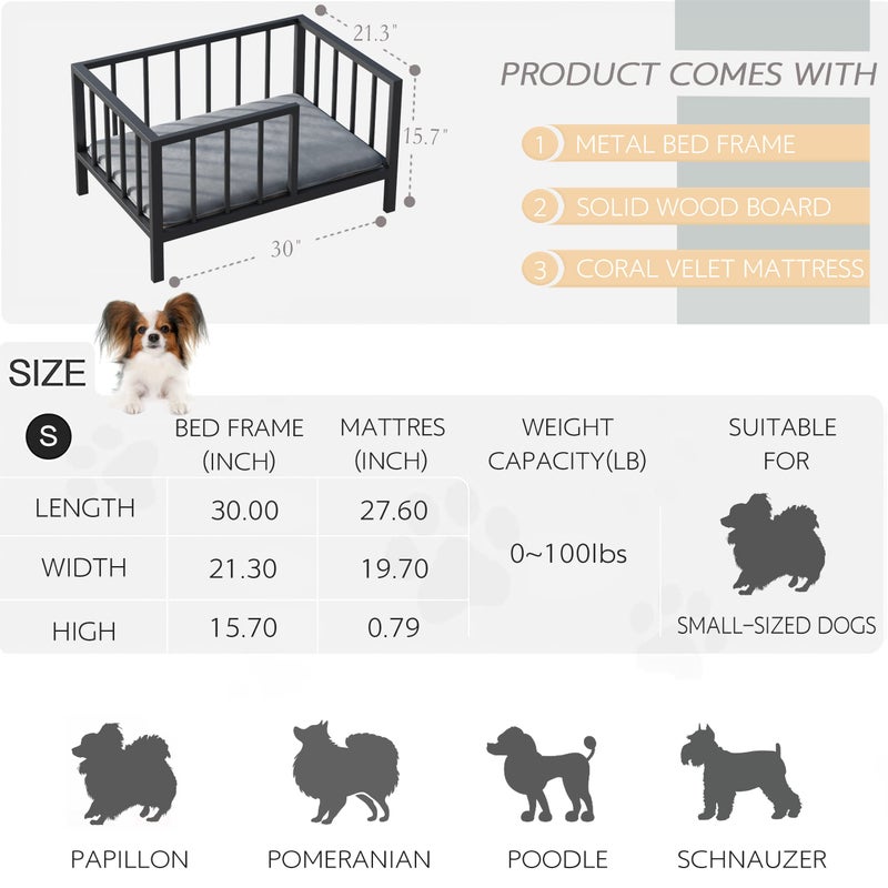 OSCHF Dog Bed with Rails - Elevated Pet Metal Bed Frame with Solid Wood Board and Washable Soft Mat for Small Dog Indoor or Outdoor Use, 21.3" x 30", Black - Image 2