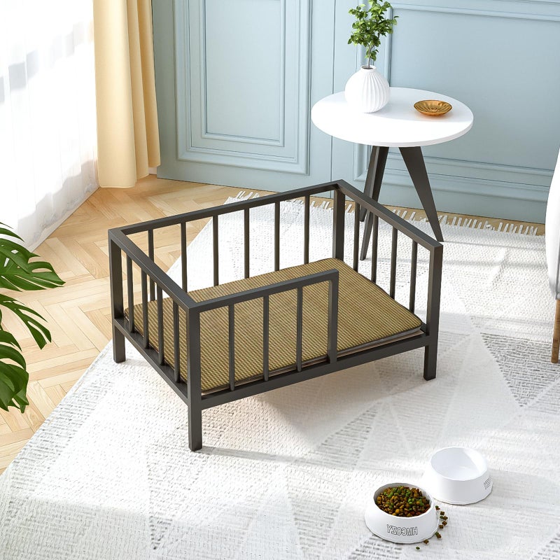 OSCHF Dog Bed with Rails - Elevated Pet Metal Bed Frame with Solid Wood Board and Washable Soft Mat for Small Dog Indoor or Outdoor Use, 21.3" x 30", Black - Image 3