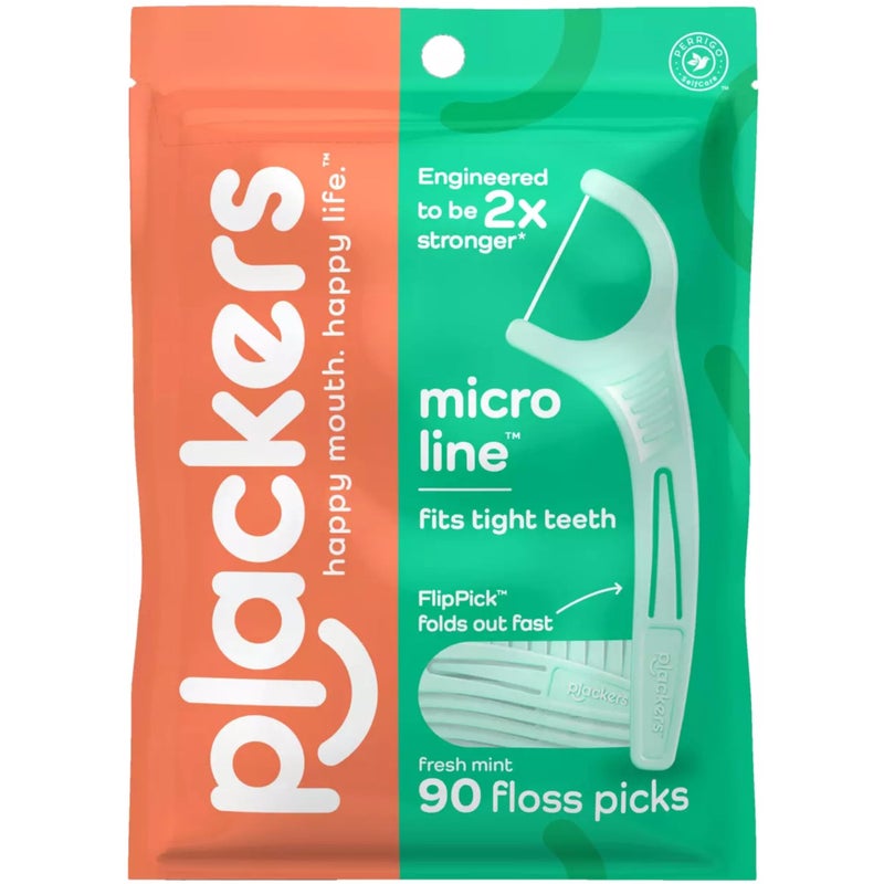 Plackers Micro Mint Dental Floss Picks, 90 Count (Pack of 3) - Image 1