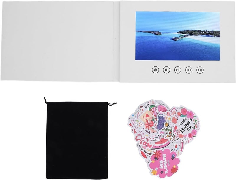 بطاقة ت��نئة فيديو مع شاشة LCD عالية الدقة 720P، كتيب فيديو إلكتروني DIY بذاكرة 128M، مكبر صوت مدمج وملصقات لحفلات الزفاف وعيد الميلاد وعيد الميلاد (7 بوصة) - Image 1