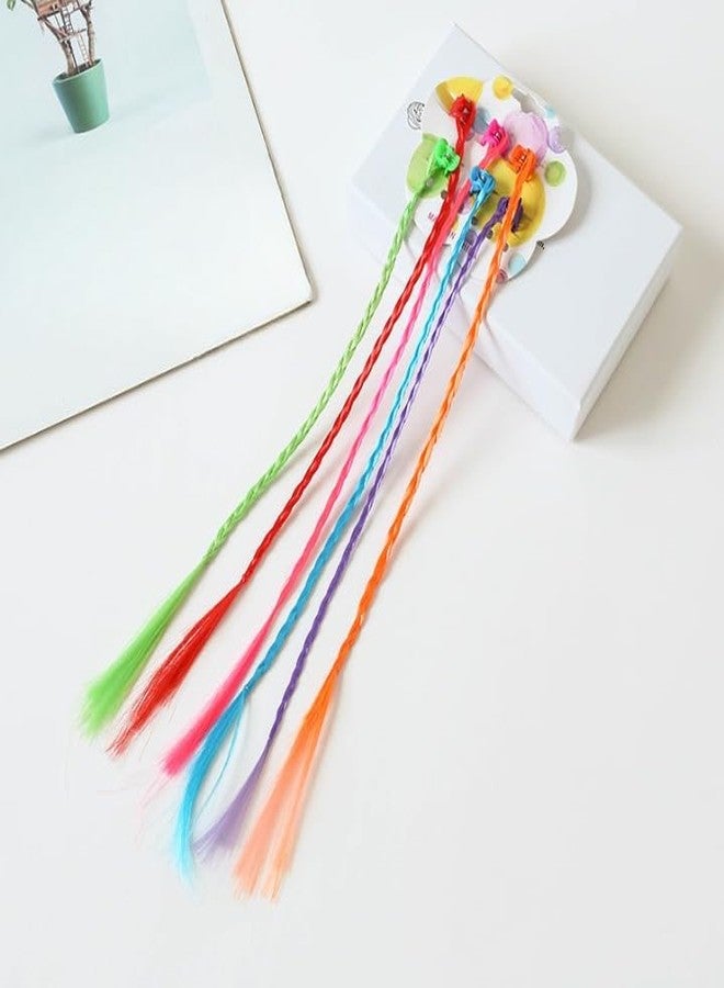 DHANABAPA Fake Hair Coloured Hair Extensions For Kids Artificial Hair For Women Girls Hair Accessories Hair Extensions For Women Hair Clips For Kids Side Hair Extensions. (6 pc Bright Color) - Image 1