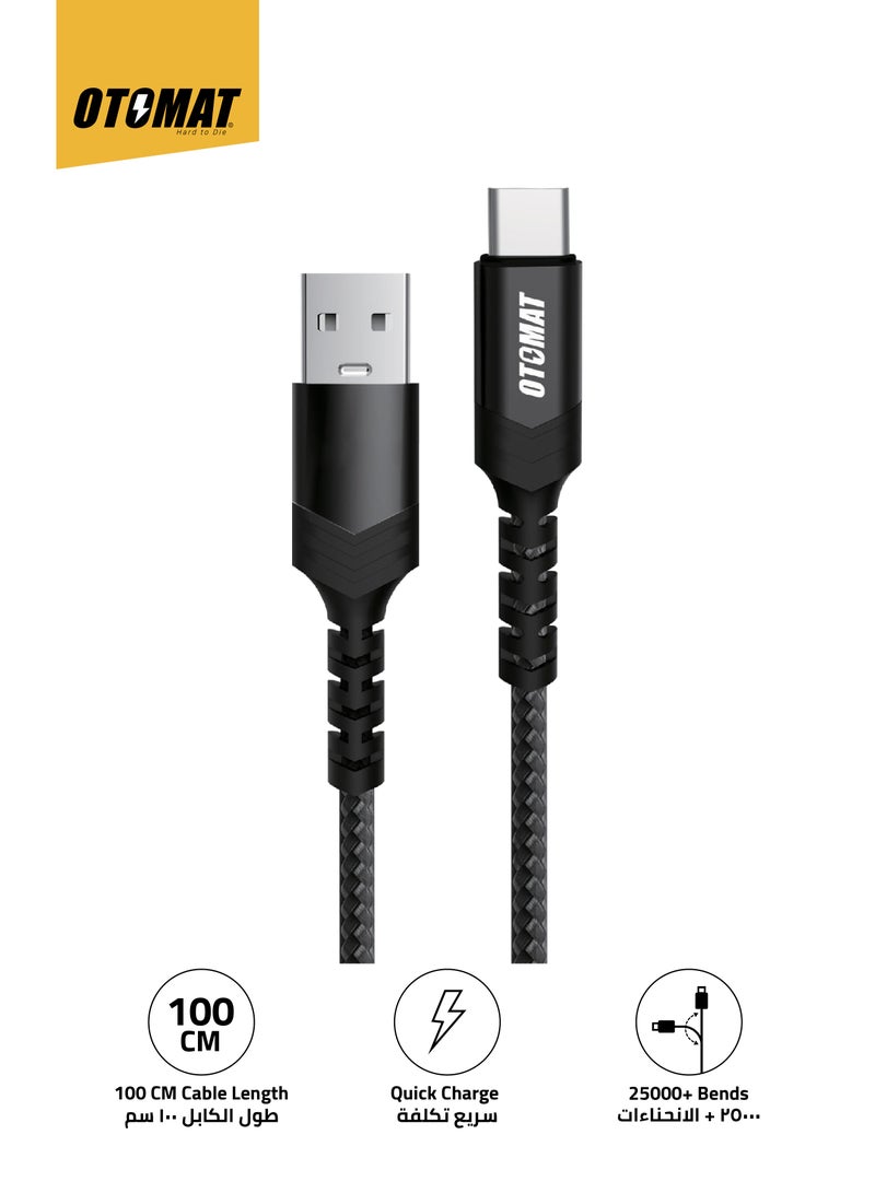 OTOMAT Hi-Speed USB to Type-C 1 Meter Cable – Fast Charging, Secure Data Transfer, Durable Nylon Braided Design for iPhone Charger, Android, Laptops, Phones, Tablets, Power Banks, Quick Charge – Black - Image 1
