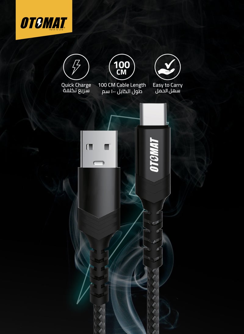 OTOMAT Hi-Speed USB to Type-C 1 Meter Cable – Fast Charging, Secure Data Transfer, Durable Nylon Braided Design for iPhone Charger, Android, Laptops, Phones, Tablets, Power Banks, Quick Charge – Black - Image 5