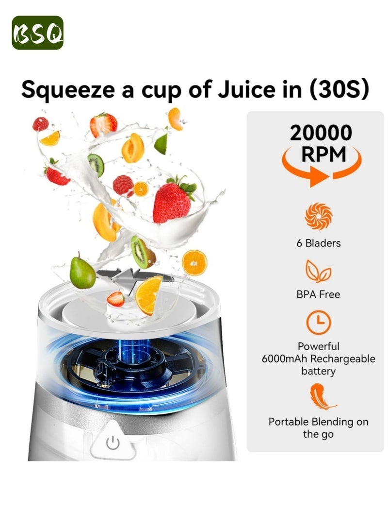 بي إس كيو خلاط محمول / صانع مخفوقات | خلاط شخصي للفواكه | خلاط لمخفوقات البروتين بشفرات سداسية من الفولاذ المقاوم للصدأ | عصارة مانعة للتسرب | زجاجة رياضية بسعة 650 مل وقوة 360 واط | عصارة وخلاط منزلي وخارجي خالي من مادة BPA | شحن لاسلكي عبر منفذ Type-C | مقاوم للماء بمعيار IPX7 | مثالي للمكتب، الصالة الرياضية، الأنشطة الخارجية، المنزل، السفر، وإعداد طعام الأطفال - Image 3
