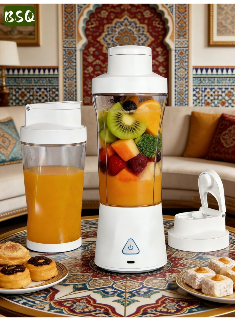 بي إس كيو خلاط محمول / صانع مخفوقات | خلاط شخصي للفواكه | خلاط لمخفوقات البروتين بشفرات سداسية من الفولاذ المقاوم للصدأ | عصارة مانعة للتسرب | زجاجة رياضية بسعة 650 مل وقوة 360 واط | عصارة وخلاط منزلي وخارجي خالي من مادة BPA | شحن لاسلكي عبر منفذ Type-C | مقاوم للماء بمعيار IPX7 | مثالي للمكتب، الصالة الرياضية، الأنشطة الخارجية، المنزل، السفر، وإعداد طعام الأطفال - Image 1
