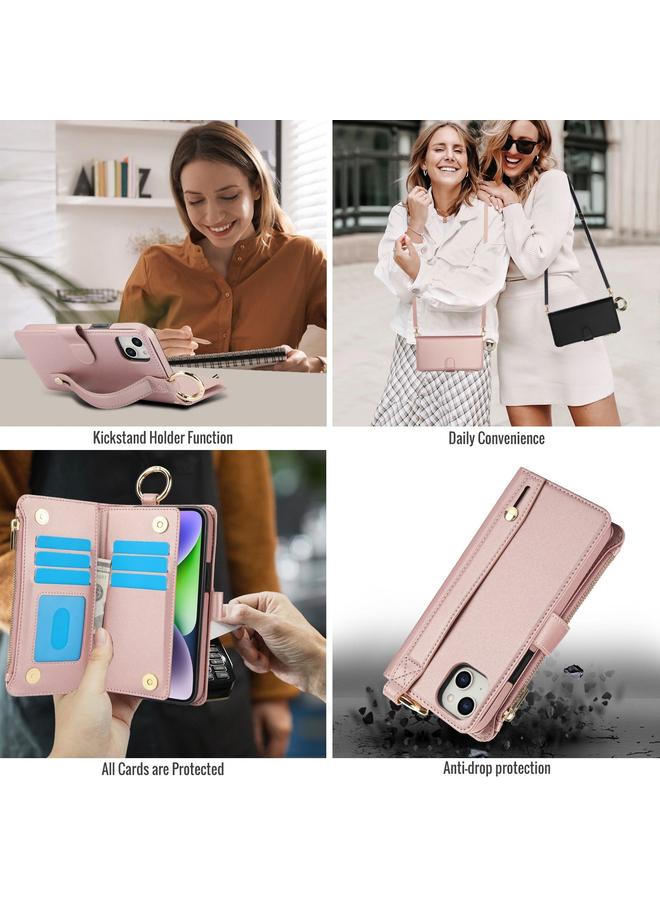 S-TOP Case For iPhone 15 Plus Crossbody Ring Multifunctional Wallet Leather Phone Case - Image 4