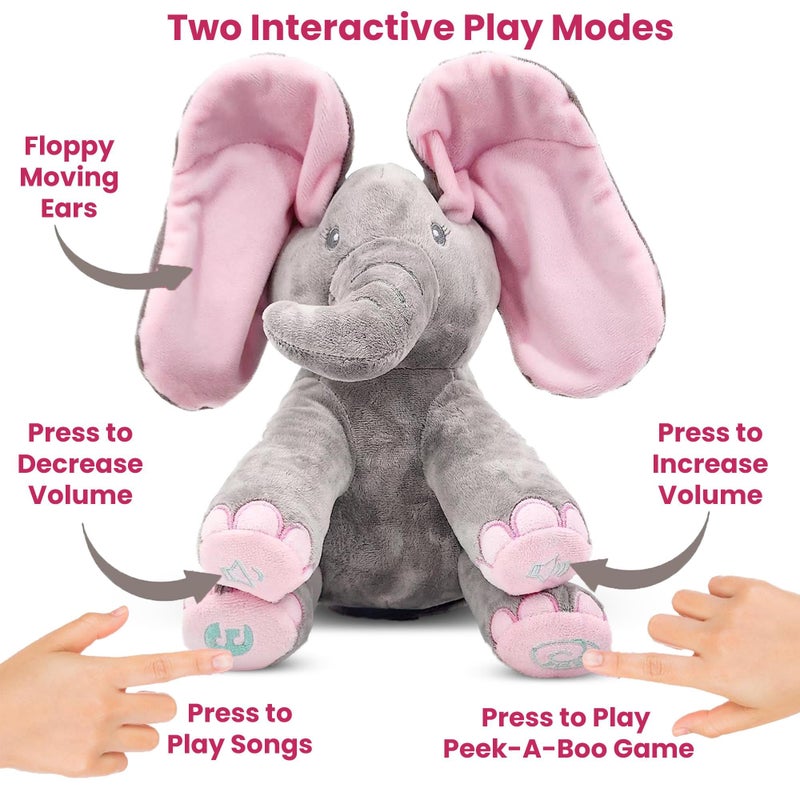 Dimple Kaia Peek A Boo Elephant Toy – Interactive Singing Stuffed Elephant Plush with Moving Ears – Musical Stuffed Animal for Kids, Girls, Boys, Toddlers Baby Toy -Easter Basket Stuffers for Toddler - Image 5