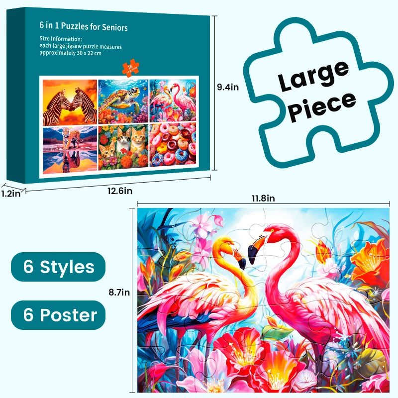 WSCXSC 6 Packs 16 Piece Large Piece Jigsaw Puzzle Dementia Alzheimers Products and Activities for Elderly Seniors Gift Easy Puzzle Alzheimers Puzzles Memory Cognitive Games with 6 Storage Bags - Image 3
