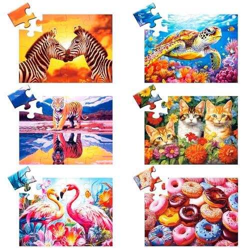 WSCXSC 6 Packs 16 Piece Large Piece Jigsaw Puzzle Dementia Alzheimers Products and Activities for Elderly Seniors Gift Easy Puzzle Alzheimers Puzzles Memory Cognitive Games with 6 Storage Bags - Image 1