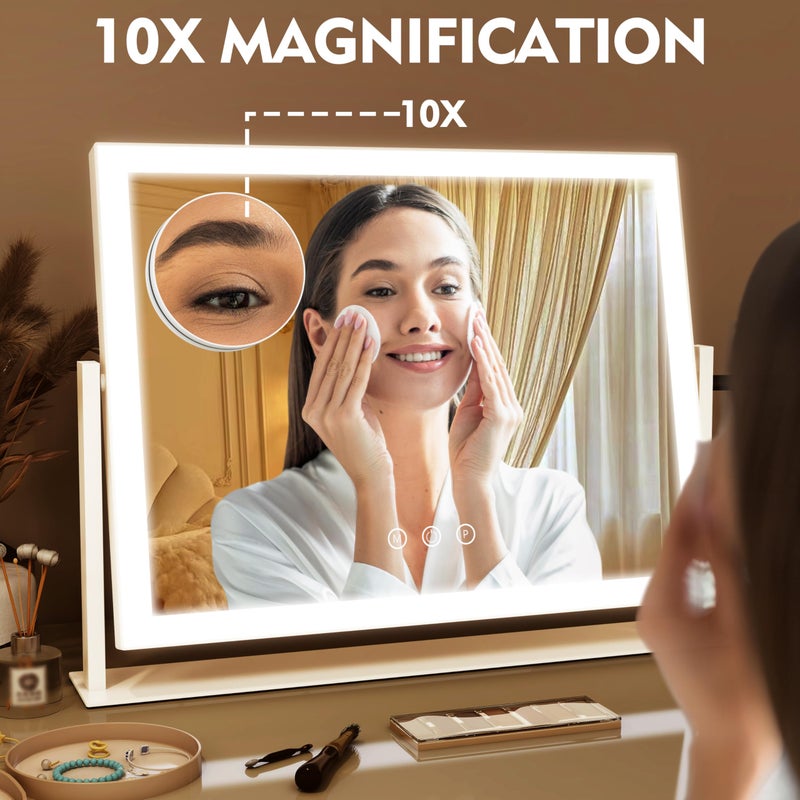 ROLOVE Lighted Makeup Mirror 16.3"x12.6", Hollywood Vanity Mirror with 10X Magnifier, 3 Color LED Lighting Modes, Smart Touch Control & 360Â° Rotation, Tabletop Makeup Mirror (White, Gift Ready) - Image 5