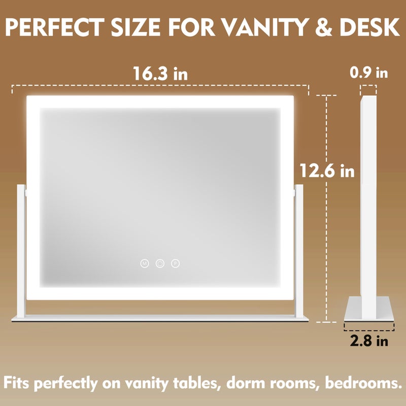 ROLOVE Lighted Makeup Mirror 16.3"x12.6", Hollywood Vanity Mirror with 10X Magnifier, 3 Color LED Lighting Modes, Smart Touch Control & 360Â° Rotation, Tabletop Makeup Mirror (White, Gift Ready) - Image 2