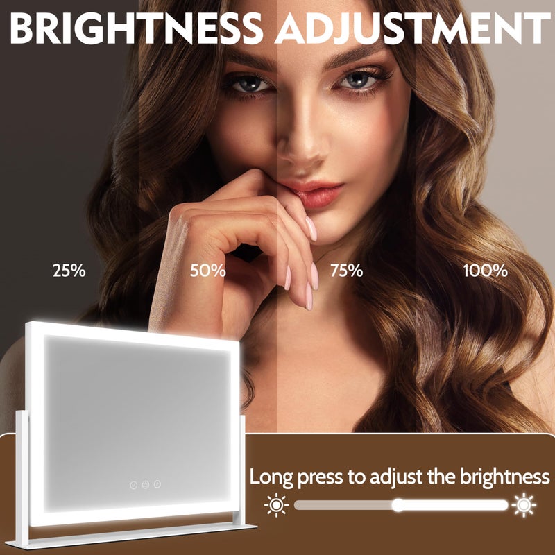ROLOVE Lighted Makeup Mirror 16.3"x12.6", Hollywood Vanity Mirror with 10X Magnifier, 3 Color LED Lighting Modes, Smart Touch Control & 360Â° Rotation, Tabletop Makeup Mirror (White, Gift Ready) - Image 4