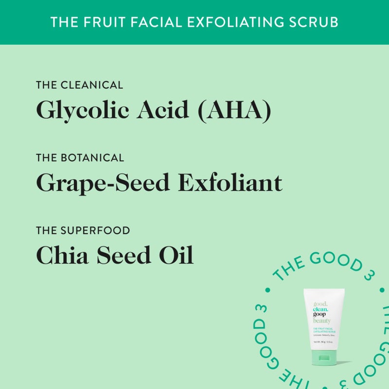good.clean.goop جود.كلين.غوب بيوتي مقشر الوجه بالفواكه | مقشر وجه لطيف لتنعيم ملمس البشرة | حمض الجليكوليك AHA، مقشر بذور العنب وزيت بذور الشيا | خالي من القسوة | 2 أونصة سائلة - Image 4
