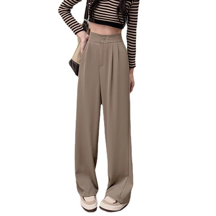 Summer New Small Elastic Waist Wide Leg Pants Womens High Waist Loose Slimming Pants C36 Black