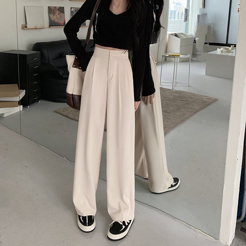 Summer New Small Elastic Waist Wide Leg Pants Womens High Waist Loose Slimming Pants C36 Black
