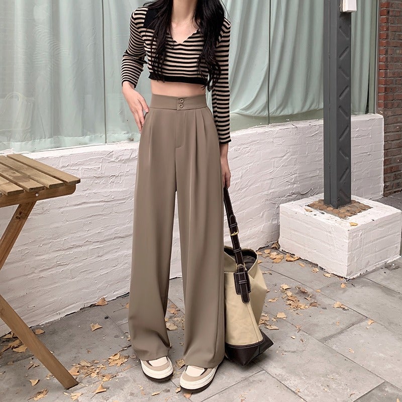 Summer New Small Elastic Waist Wide Leg Pants Womens High Waist Loose Slimming Pants C36 Black