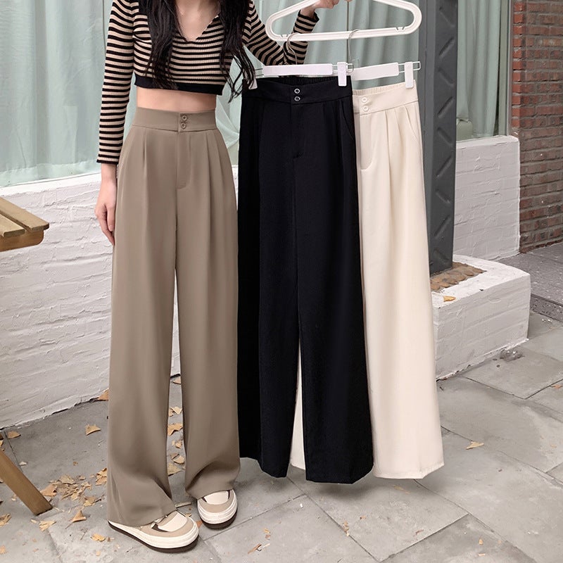 Summer New Small Elastic Waist Wide Leg Pants Womens High Waist Loose Slimming Pants C36 Black