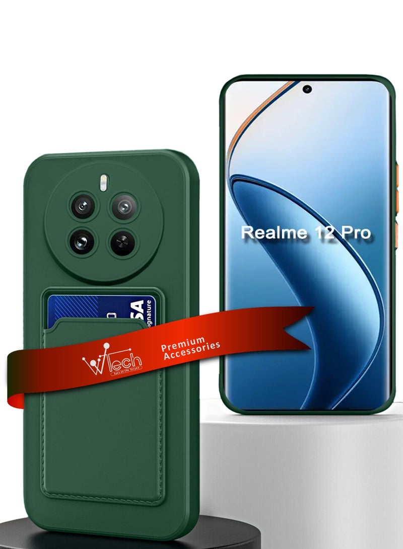 دبليو تيك غطاء حماية من السيليكون TPU مع حامل بطاقات لهاتف Realme 12 Pro 5G 2024 أخضر داكن - Image 1