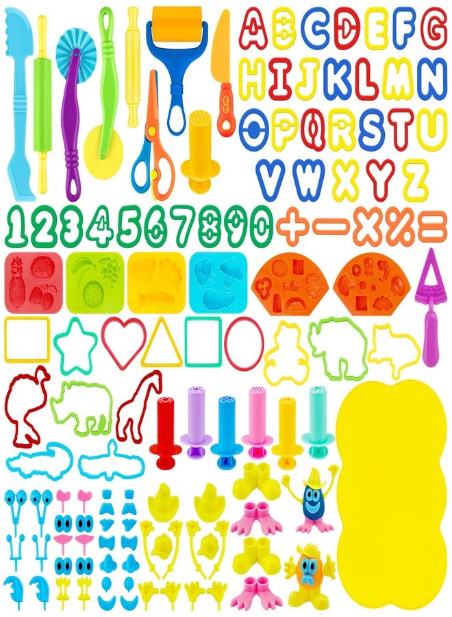 iShyan 130-Piece Dough Tools Set for Kids Ages 3-8, Alphabet & Number Cutters, Animal & Shape Cutters, 6 Extruders, Rolling Pins, Safety Scissors, Silicone Mat & Storage Bag - Image 1
