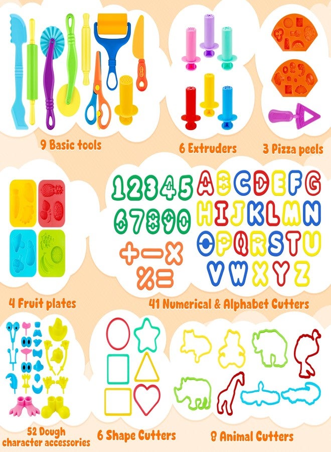 iShyan 130-Piece Dough Tools Set for Kids Ages 3-8, Alphabet & Number Cutters, Animal & Shape Cutters, 6 Extruders, Rolling Pins, Safety Scissors, Silicone Mat & Storage Bag - Image 3