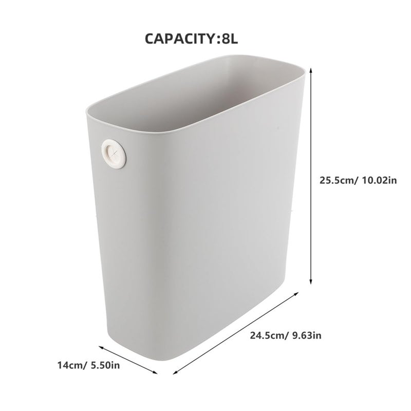8l Trash Can 2pcs Narrow Space Wastebasket Plastic Garbage Bin for Bathroom Kitchen Bedroom Home Office, Grey Locking Lid Compact Reusable Container - Image 2