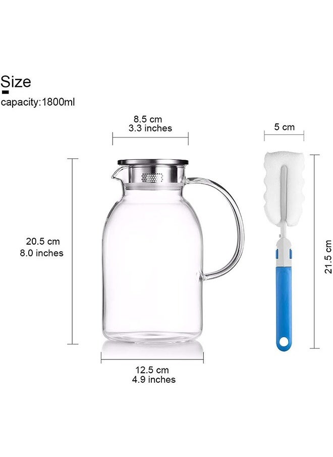 Glass Pitcher, 1900ml Water Pitcher with Lid and Precise Scale Line, Stainless Steel Iced Tea Pitcher, Easy Clean Heat Resistant Borosilicate Glass Jug for Juice, Milk, Cold or Hot Beverages - pzsku/ZBDBAEA2527F2620F58D5Z/45/_/1718935578/761e733d-d123-47df-b015-87bcdf87975e