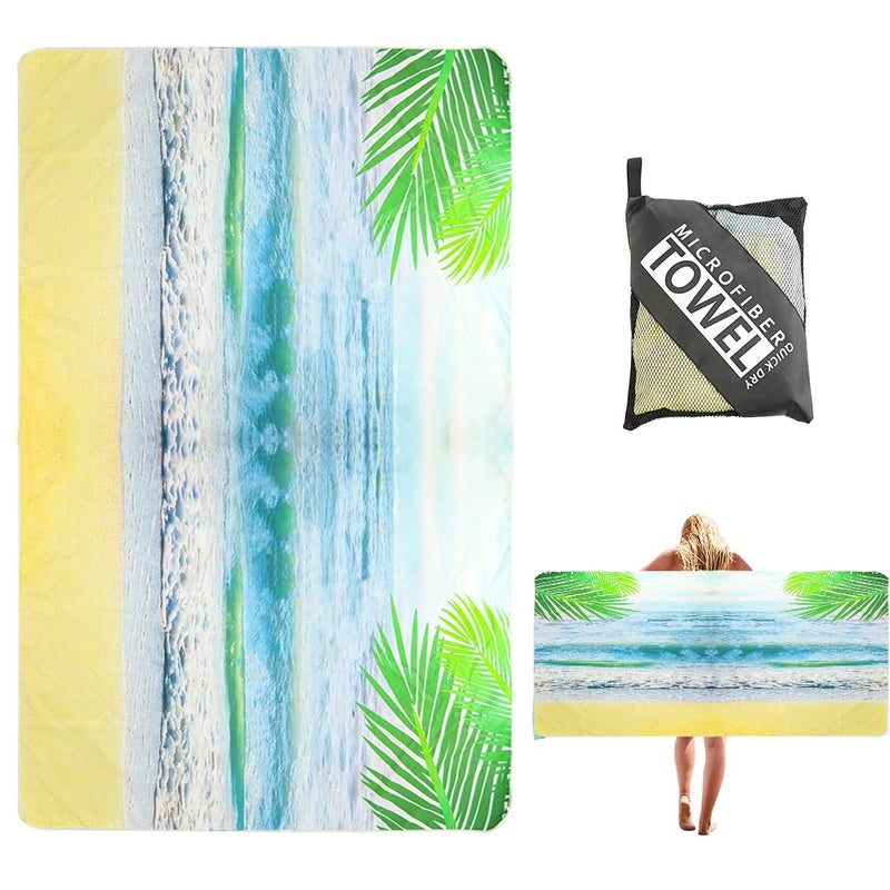 PALAY PALAY® Beach Mat Sand Free Waterproof Foldable Large Picnic Blanket Mat Quick Dry Fitness Beach Towel With Storage Mesh Bag, Microfiber Lightweight Towel For The Swimming, Sports, 31X60 Inches  - Image 1