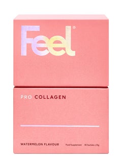 FEEL Feel Pro Collagen Sachets, Watermelon Flavour Collagen Supplement, 5g Per Serving, Vegan, Anti-Wrinkle Support, Increased Skin Elasticity, Revive and Support Hair And Nail Growth (30 Sachets)  - Image 1