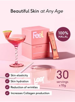 FEEL Feel Pro Collagen Sachets, Watermelon Flavour Collagen Supplement, 5g Per Serving, Vegan, Anti-Wrinkle Support, Increased Skin Elasticity, Revive and Support Hair And Nail Growth (30 Sachets)  - Image 2