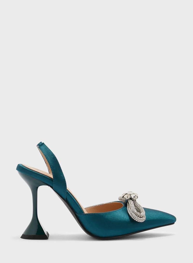Khizana Satin Bow Interest Heel Pump