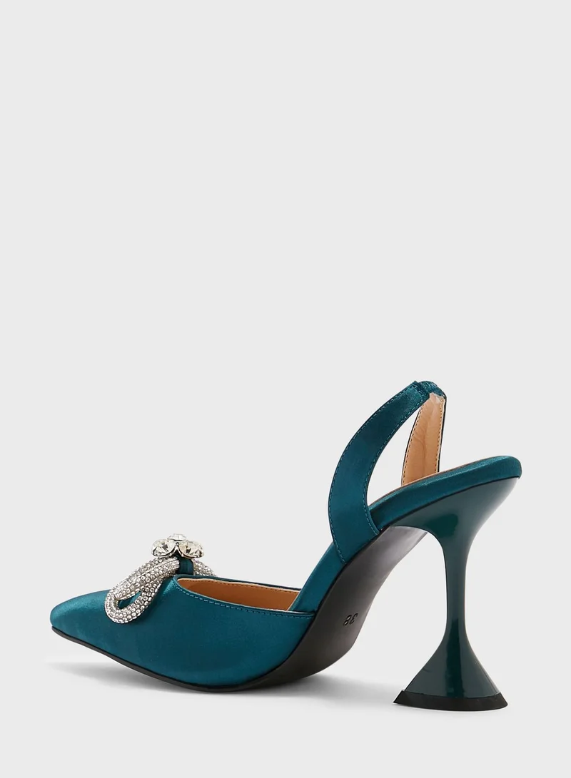 Khizana Satin Bow Interest Heel Pump