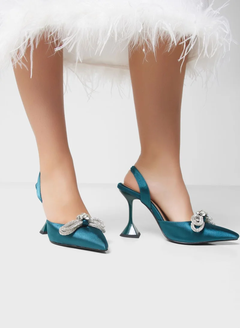 Khizana Satin Bow Interest Heel Pump