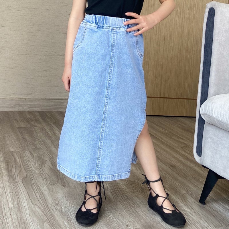 Girls' Sheath Split Denim Skirt 2021 Spring And Korean Style Skirt Western Style Vest - Image 1