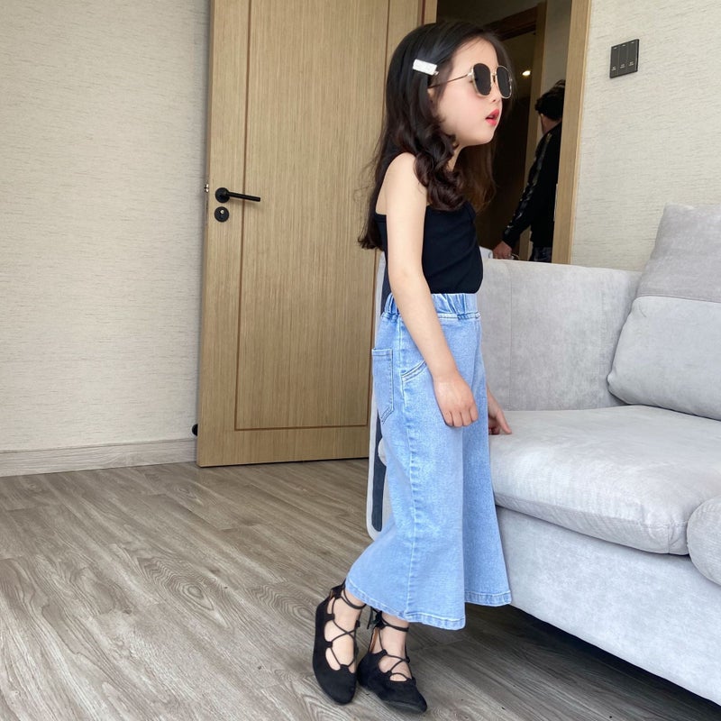 Girls' Sheath Split Denim Skirt 2021 Spring And Korean Style Skirt Western Style Vest - Image 4