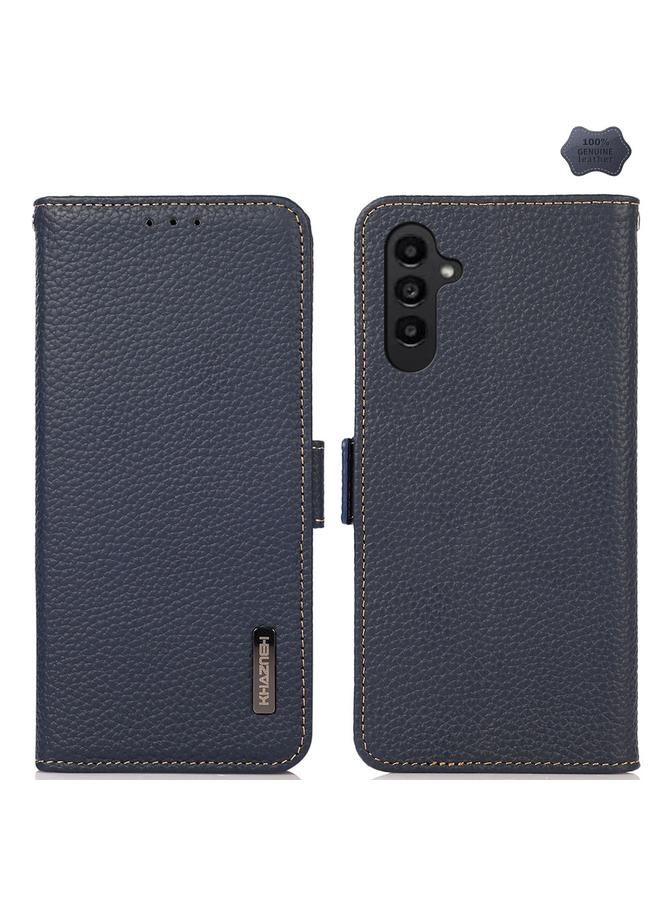 S-TOP Case For Samsung Galaxy A36 KHAZNEH Side-Magnetic Litchi Genuine Leather RFID Phone Case - Image 1