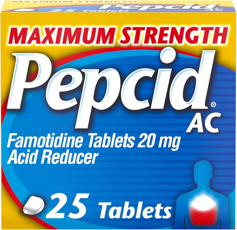 Pepcid Pepcid AC Maximum Strength Heartburn Relief Tablets, OTC Medicine Prevents & Relieves Heartburn Due to Acid Indigestion, 20mg Famotidine Acid Reducer, Fast-Acting, 25 Ct 