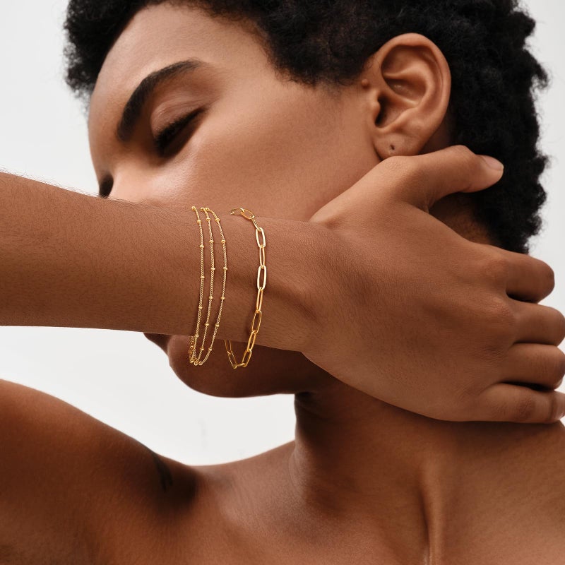 ميفيكو سوار MEVECCO للنساء مطلي بالذهب عيار 14 قيراطًا، سلسلة رقيقة، مجوهرات بسيطة، صناعة يدوية لطيفة، بسيطة، مناسبة لها - Image 3