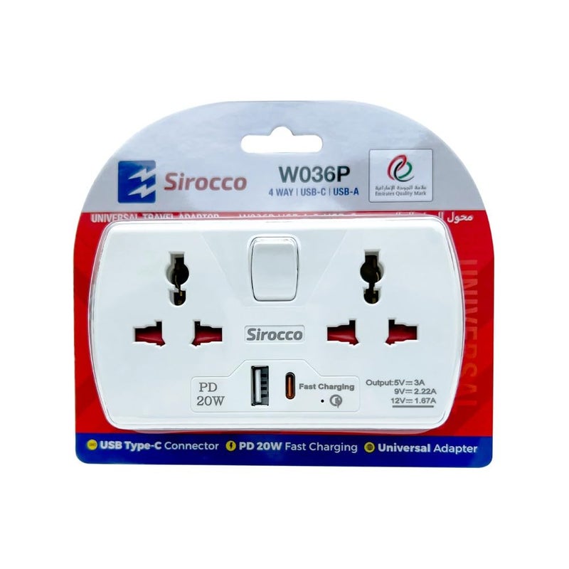 SIROCCO W036P USB A and C Universal Travel Adaptor