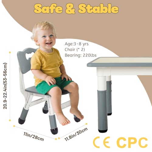 FUNLIO Adjustable Kids Chair (2pcs), 3 Level Height Adjustable Toddler Chair for Ages 3-8, Sturdy Child Chair with Maximum Bearing 220lbs, for Classrooms/Daycares/Homes, CPC & CE Approved - Grey - Image 2