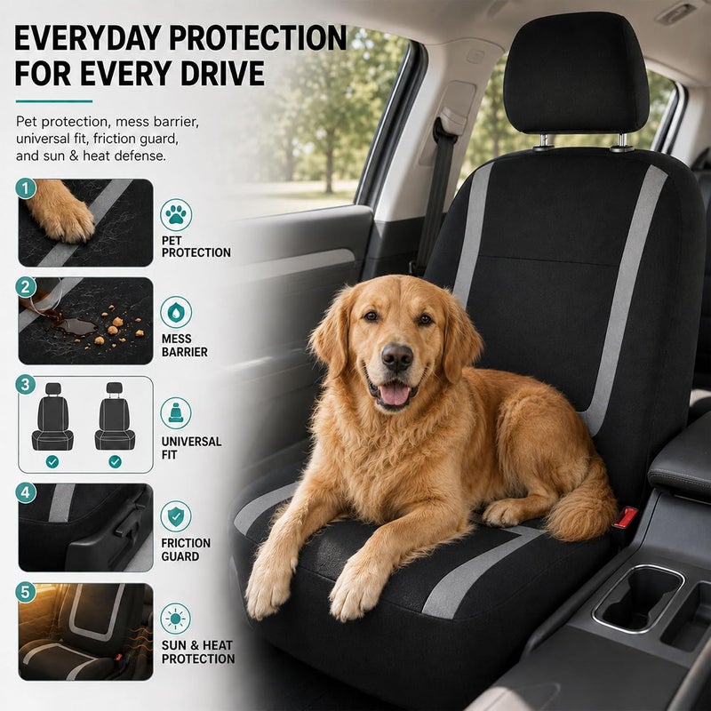 FH Group Car Seat Covers Front Set in Cloth - Car Seat Covers for Low Back Car Seats with Removable Headrest, Universal Fit, Automotive Seat Covers, Washable Car Seat Cover for SUV, Sedan, Van Gray - Image 5