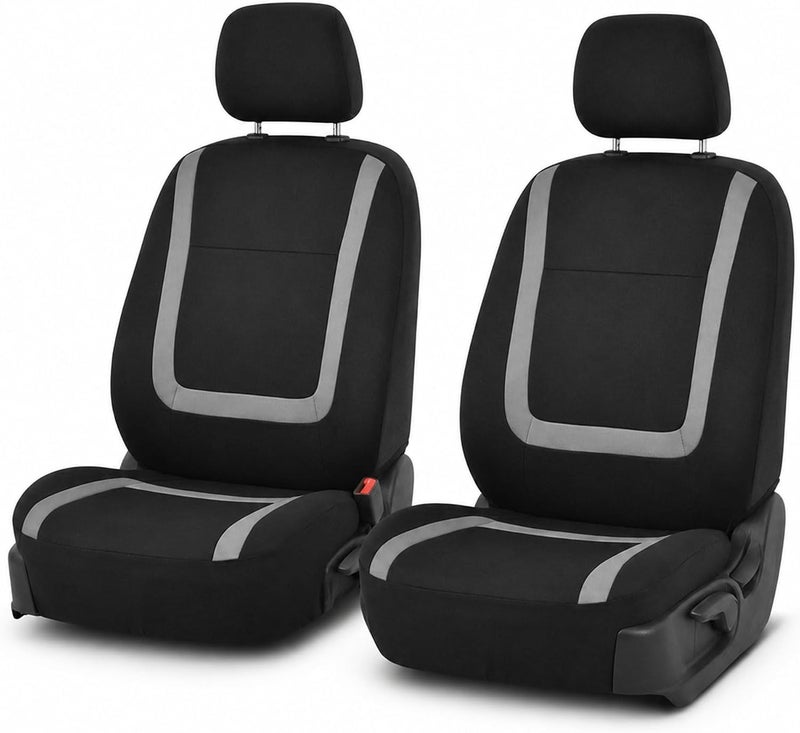 FH Group Car Seat Covers Front Set in Cloth - Car Seat Covers for Low Back Car Seats with Removable Headrest, Universal Fit, Automotive Seat Covers, Washable Car Seat Cover for SUV, Sedan, Van Gray - Image 1