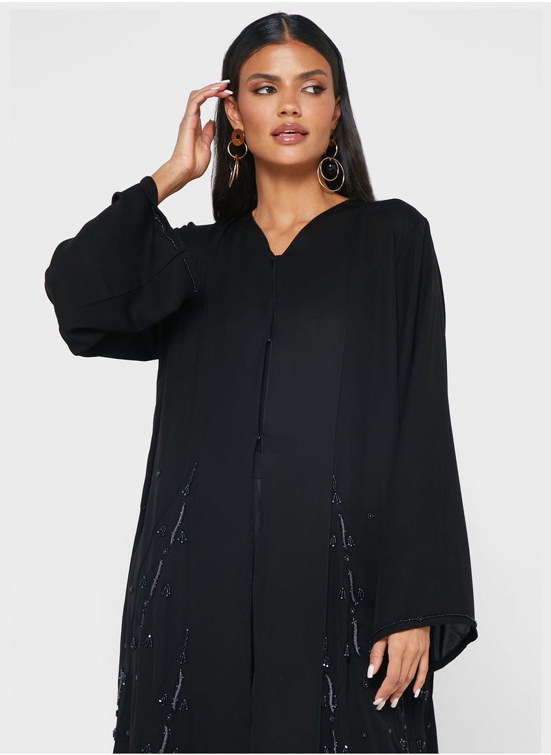 hayas closet - Embellished Front Open Abaya - Image 1