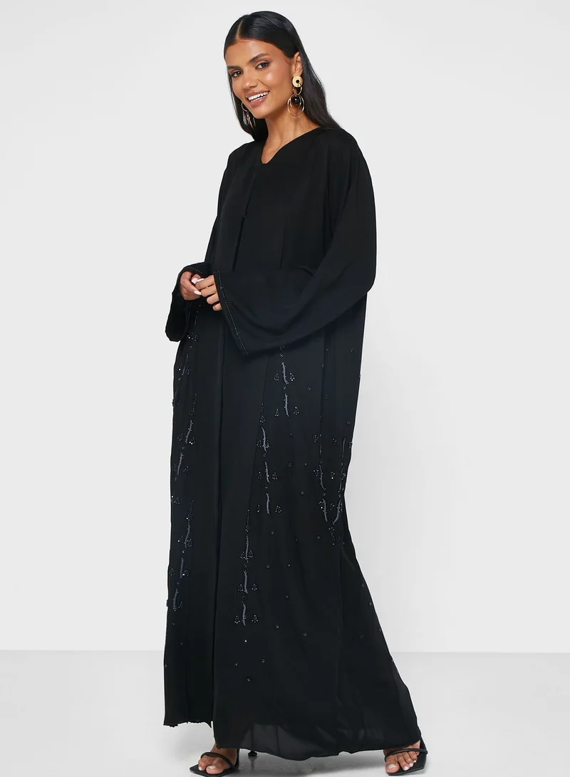 hayas closet Embellished Front Open Abaya